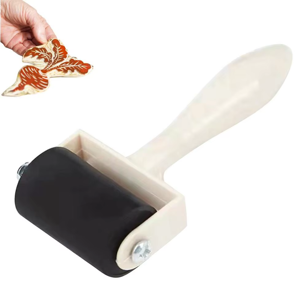 Rouleau en caoutchouc pour l'artisanat, rouleau à peinture avec manche en bois, applicateur d'encre,