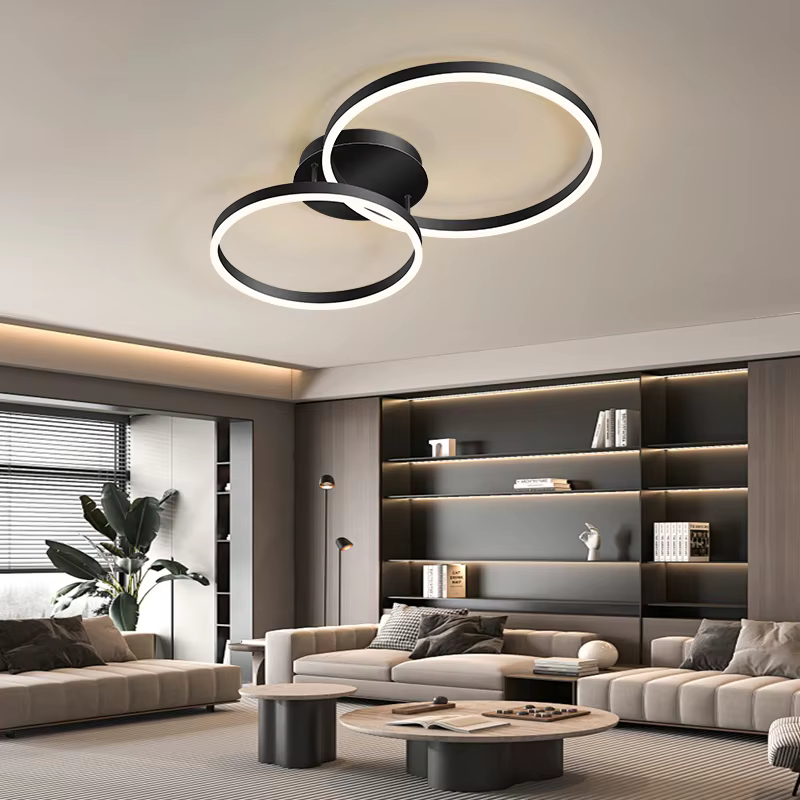 Lustres Led dorés pour la maison, 3 cercles, chambre à coucher, salon, salle à manger, lustre marron