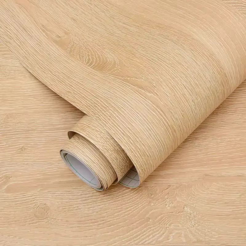 Papier peint auto-adhésif imperméable en vinyle, couleur unie, grain de bois, pour armoire, chambre,