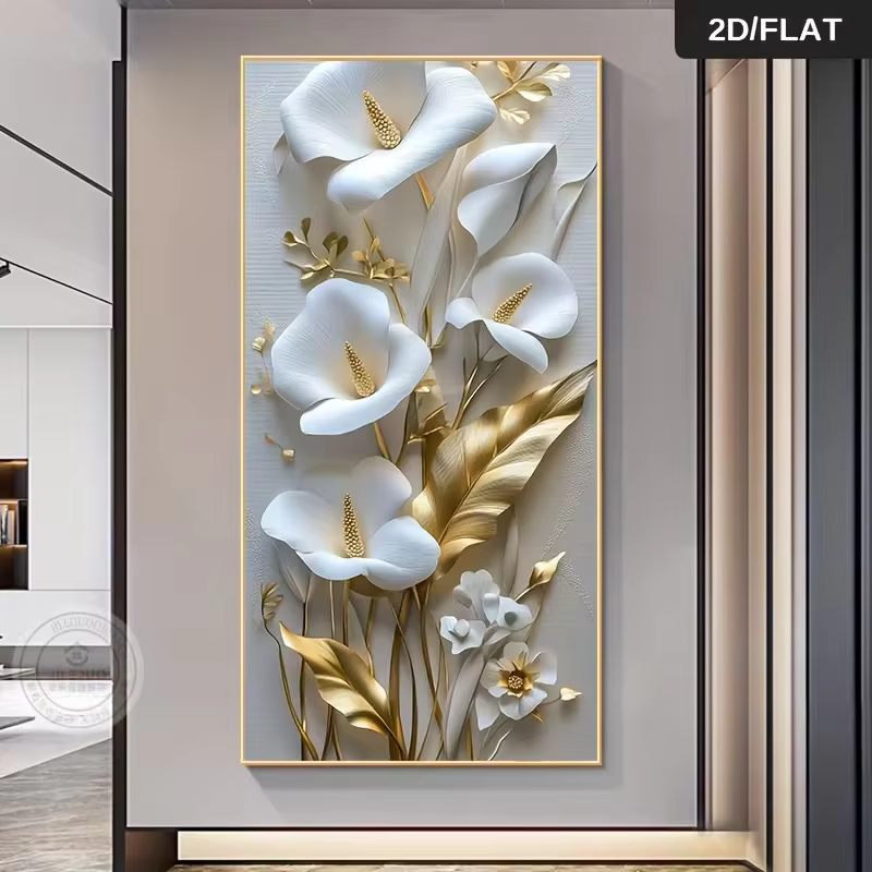 Toile abstraite moderne blanche sans cadre, effet 2D - Décoration murale grand format idéale pour le