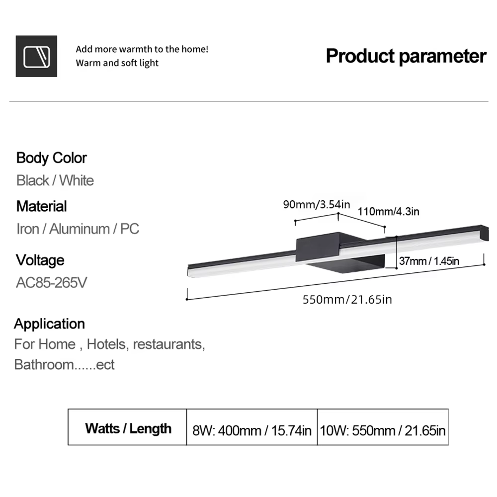 Mur LED lampe salle de bain vanité lumière 40 cm 55 cm AC85 - 265 V intérieur moderne appliques mura