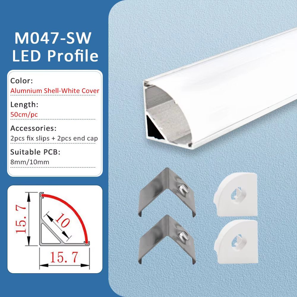 Profilé en aluminium pour bande LED encastrée, canal d'infraction monté en surface avec diffuseur, c