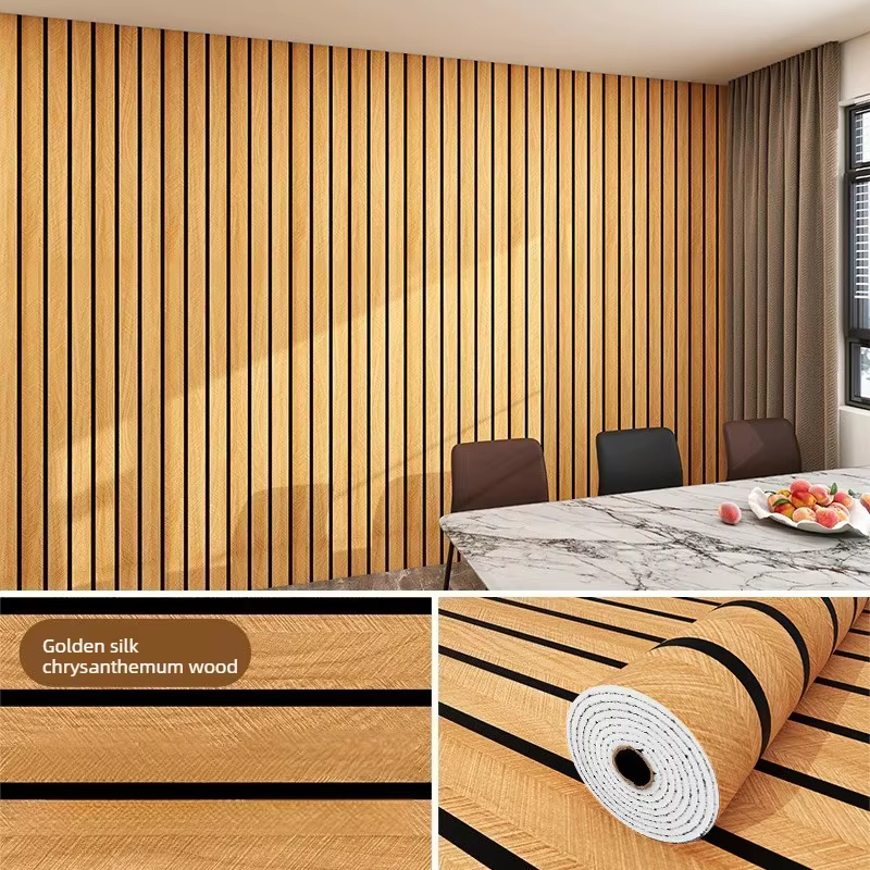 Panneau mural de luxe auto-adhésif à rayures dorées, papier peint pour salon, chambre à coucher, déc