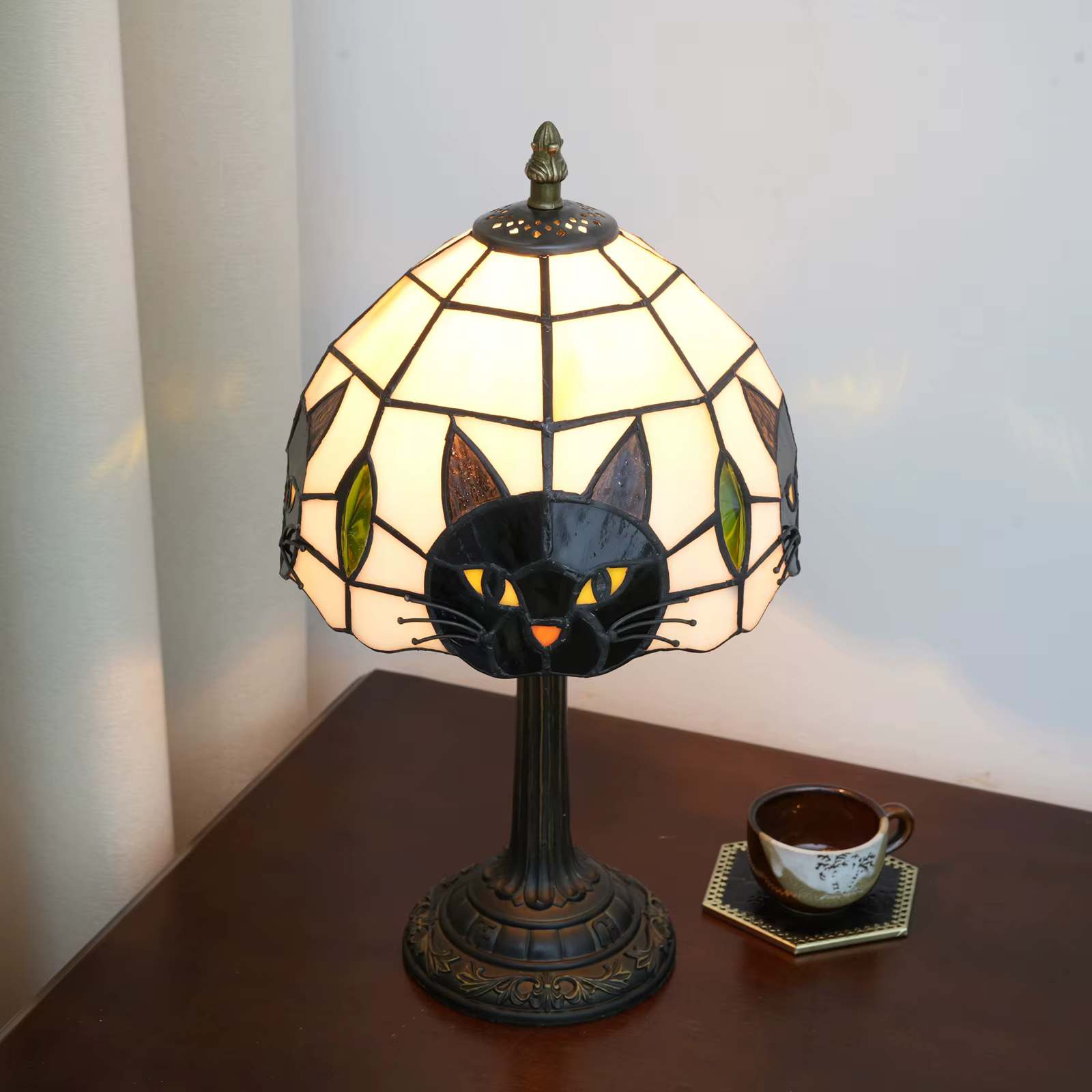 Lampe de table chat noir pour décoration de table de chevet de chambre à coucher, lampe de chevet d'