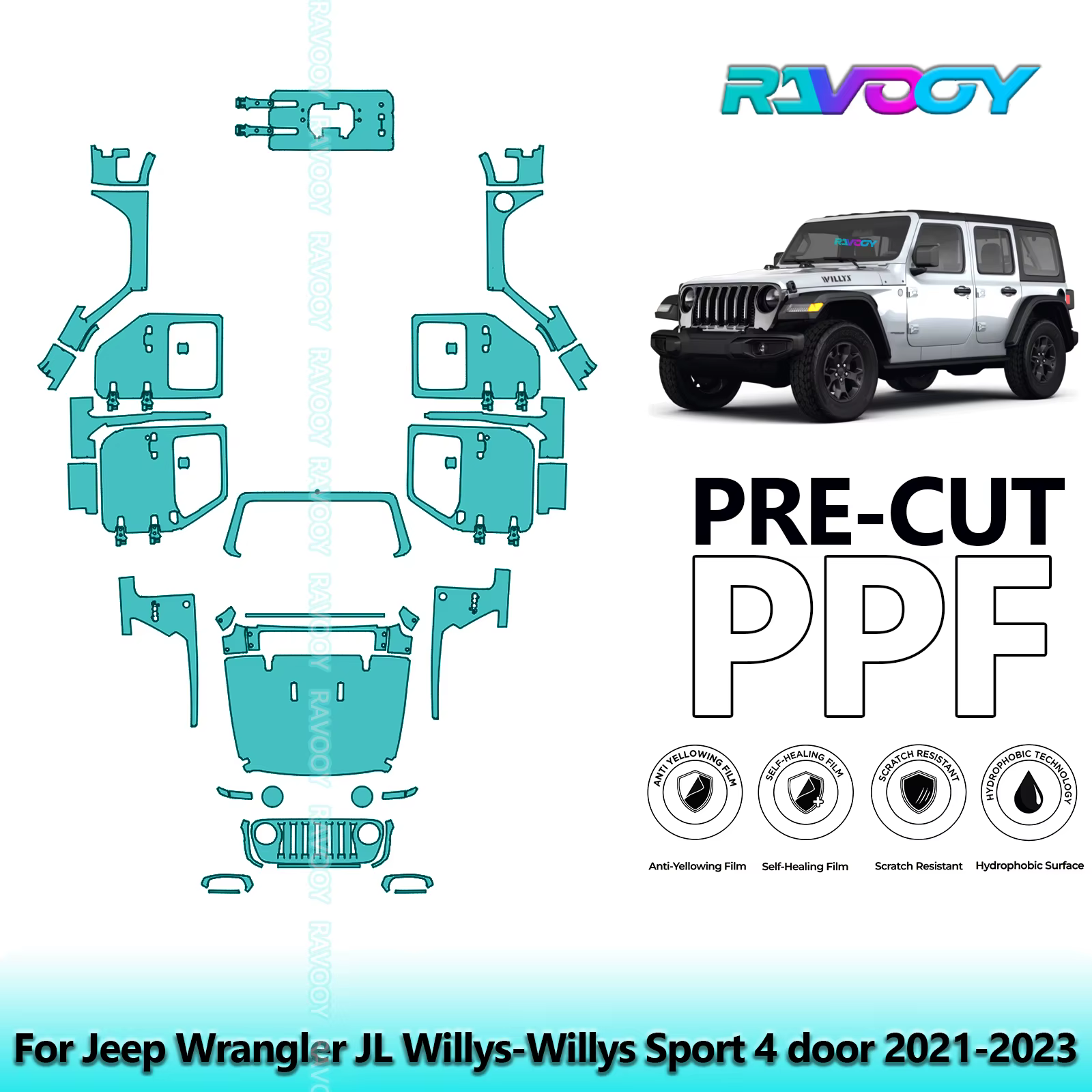 Film de Protection de peinture PPF prédécoupé de 8.5Mil, véhicule complet pour Jeep Wrangler JL Will