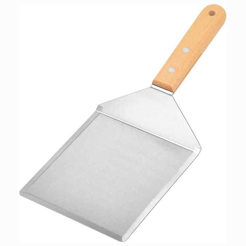 Spatule en acier inoxydable avec manche en bois, spatule extra large pour poêles, planètes et grille