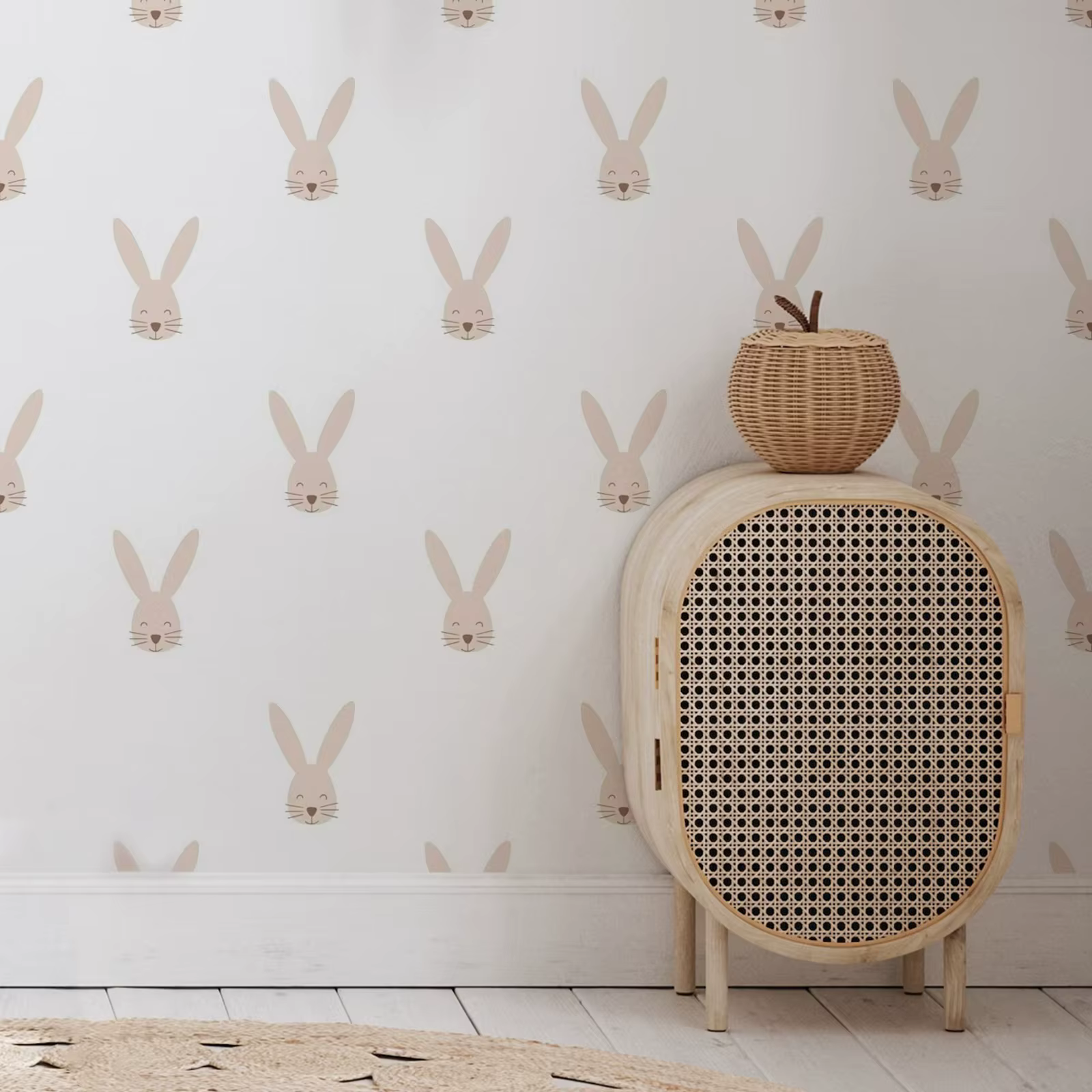 Happy Bunny-Papier Peint Beige Auto-Adhésif, Lapin de Dessin Animé, Peler et Coller, Décoration Mura