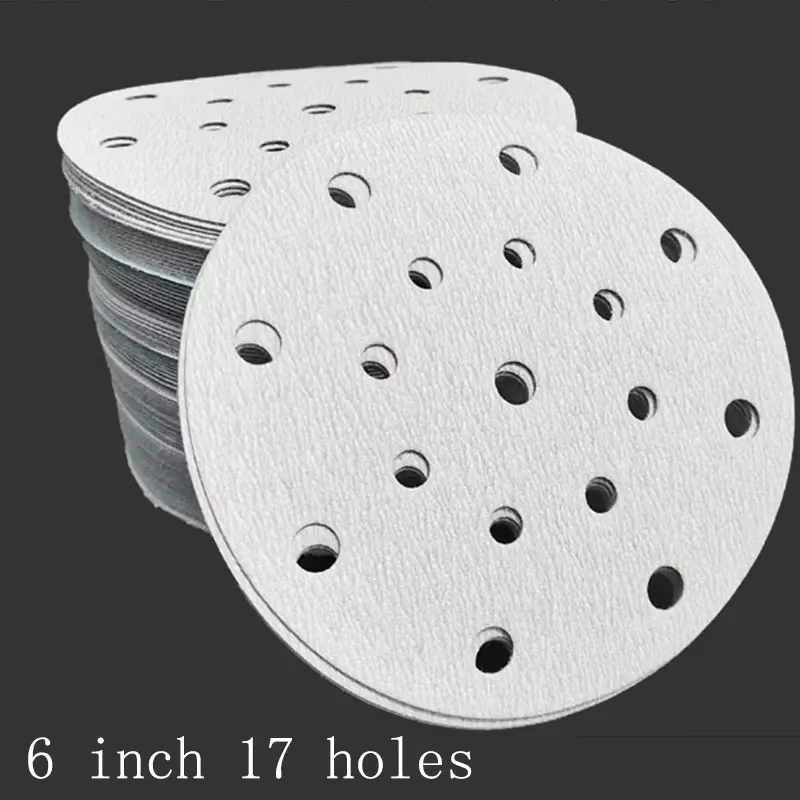 Disque de Ponçage à Sec de 6 Pouces, 17 Trous, Rond, Blanc, Sable Givré, Feuille Brossée, pour Voitu