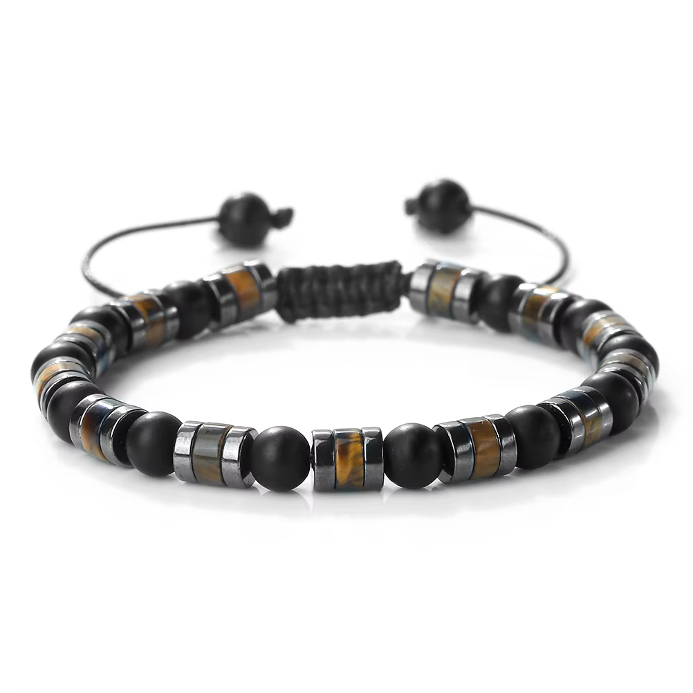 Bracelets en pierre d'oeil de tigre en hématite pour hommes et femmes, en pierre de lave noire mate 