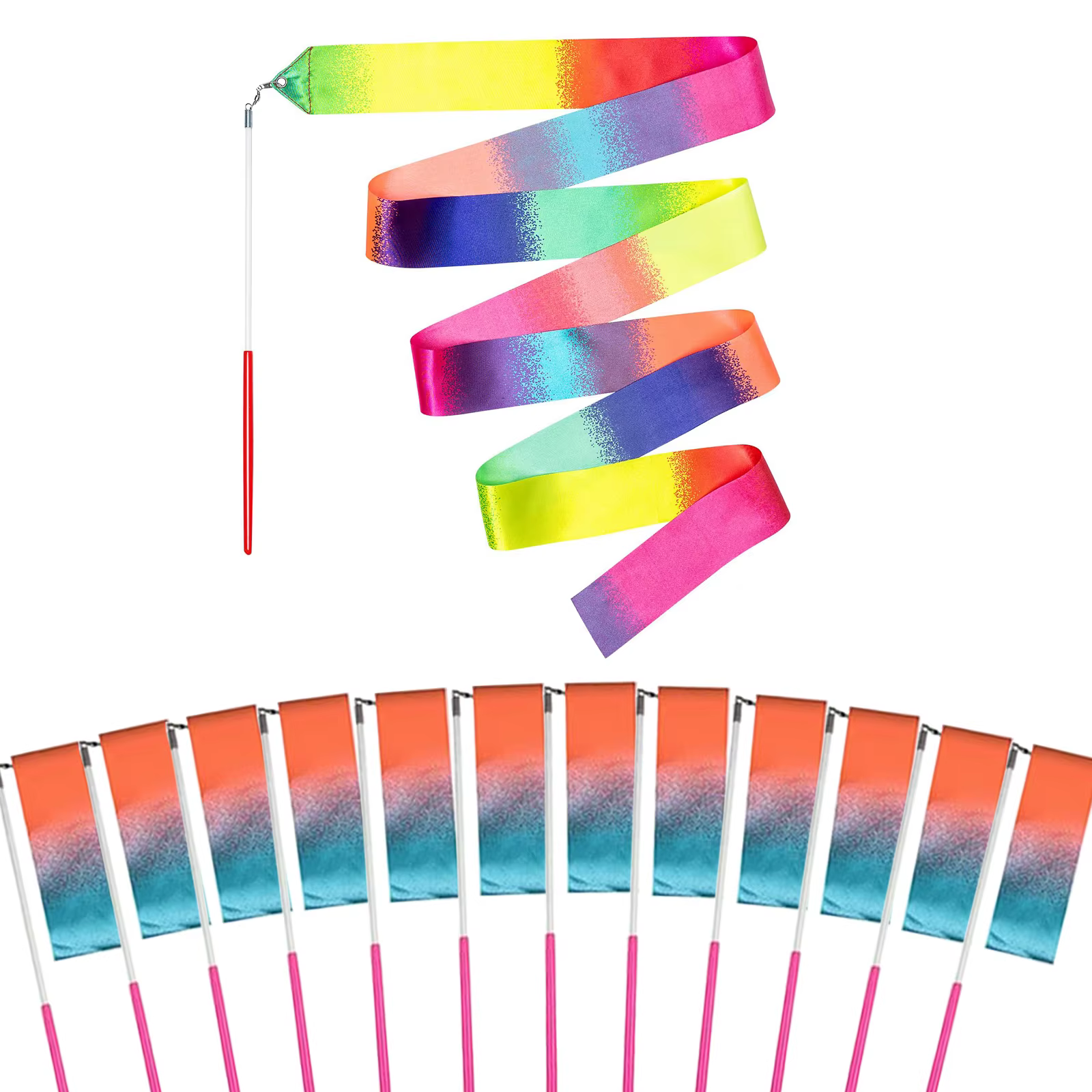 16-100 pièces Rubans de danse arc-en-ciel, baguettes de gymnastique, serpentins de danse pour carnav