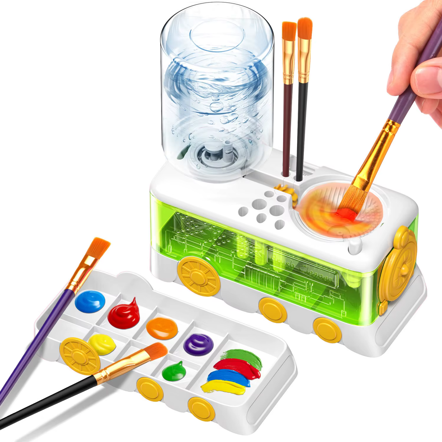 LMETJMA Nettoyeur de pinceaux avec bac à peinture, rinçateur de pinceaux pour aquarelle et huile, ou