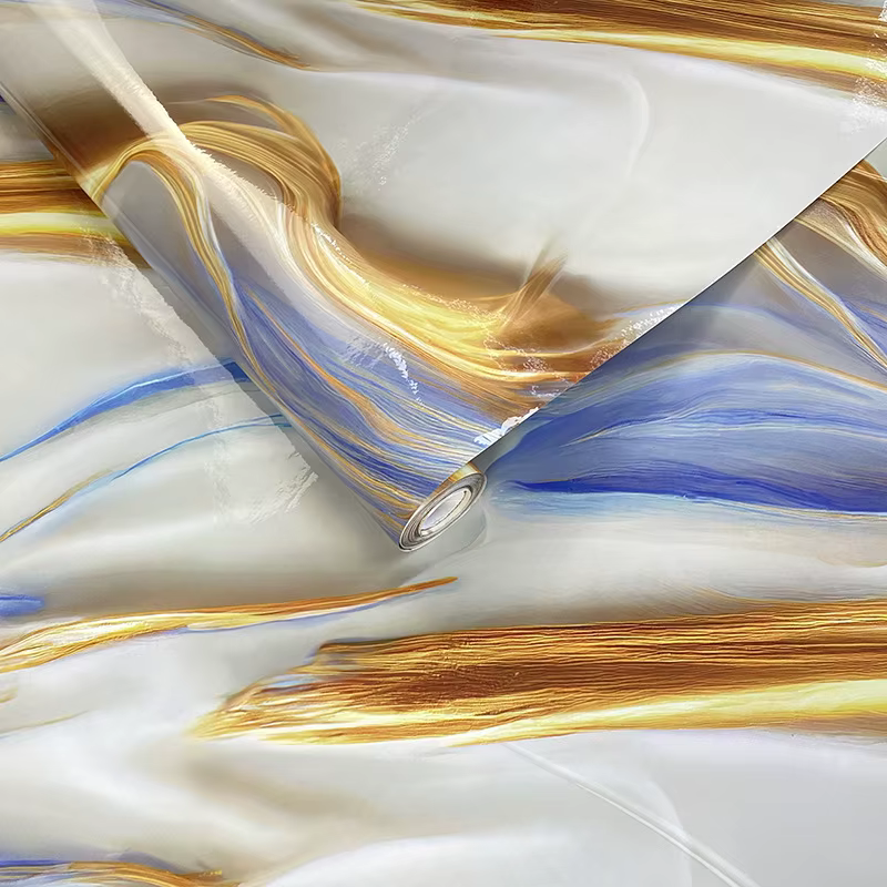 Papier peint auto-adhésif à motif de marbre lisse, autocollants résistants à l'huile et imperméables