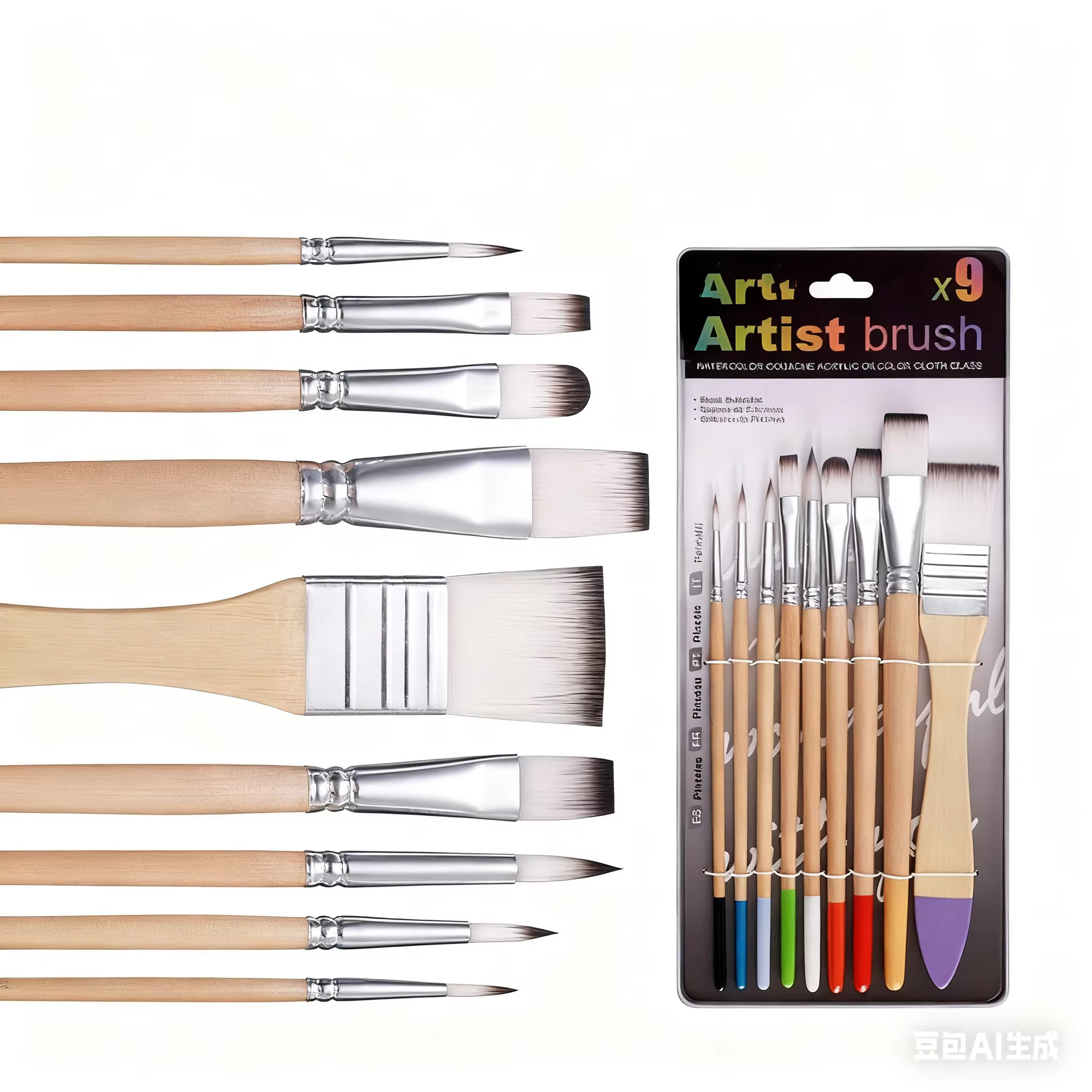 Ensemble de pinceaux pour débutants, 9 pièces, poils en Nylon pour toile, aquarelle, peinture à l'hu