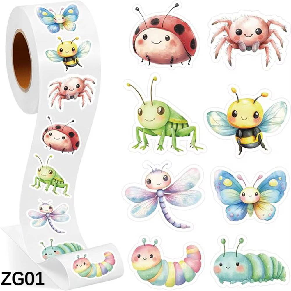 1 rouleau d'autocollants d'insectes printaniers, récompenses mignonnes, fournitures de bureau, incit