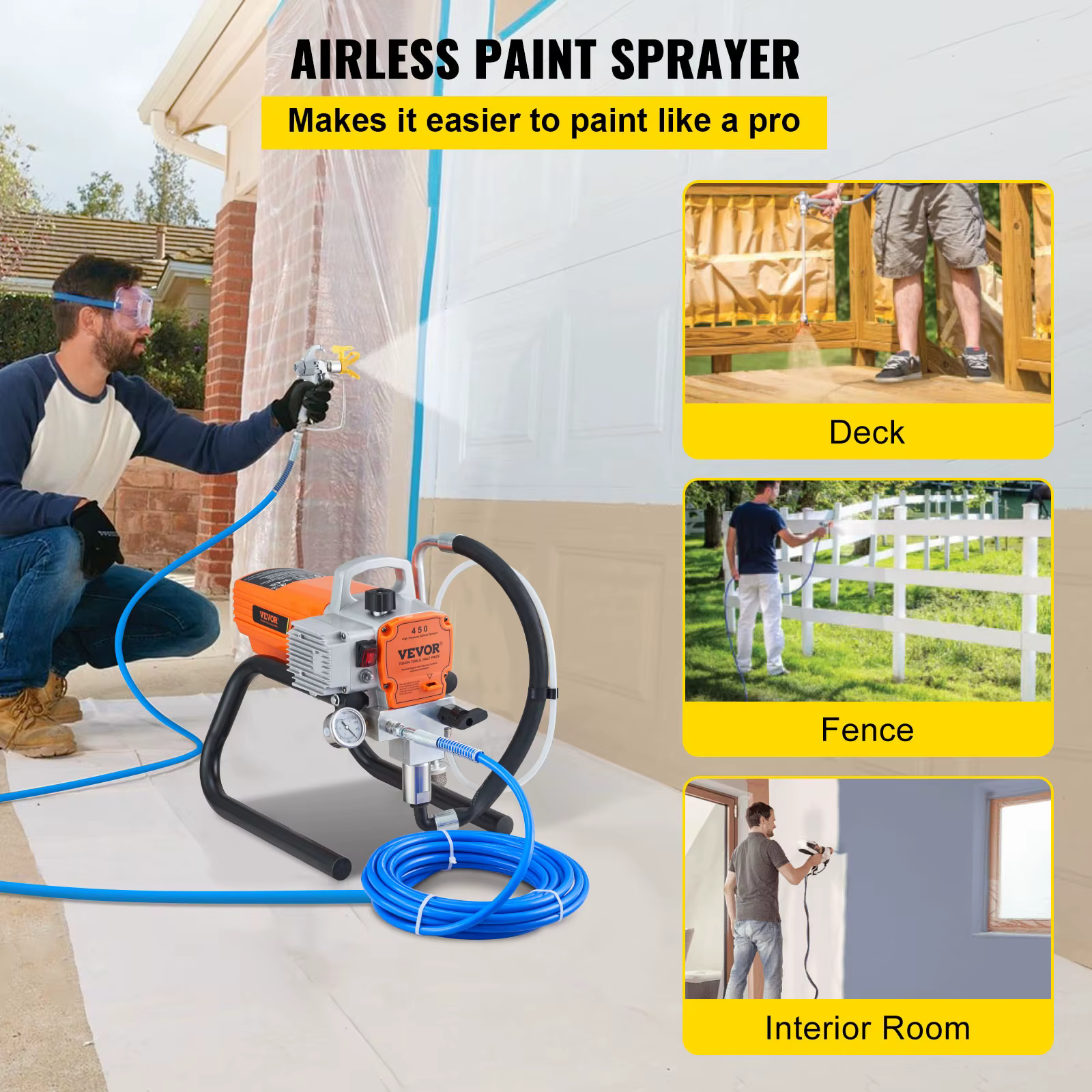SucceBuy 1500/1800W pulvérisateur de peinture murale sans air Kit de pistolet pulvérisateur électriq