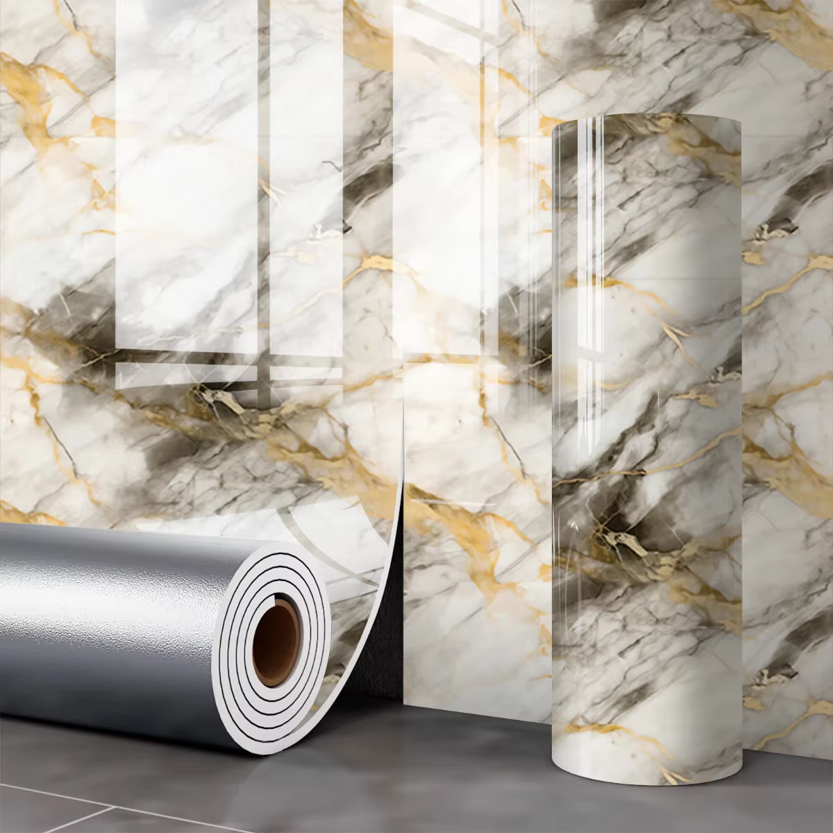 Papier peint effet marbre à décoller et à coller, matériau doré imperméable pour la mise à niveau in