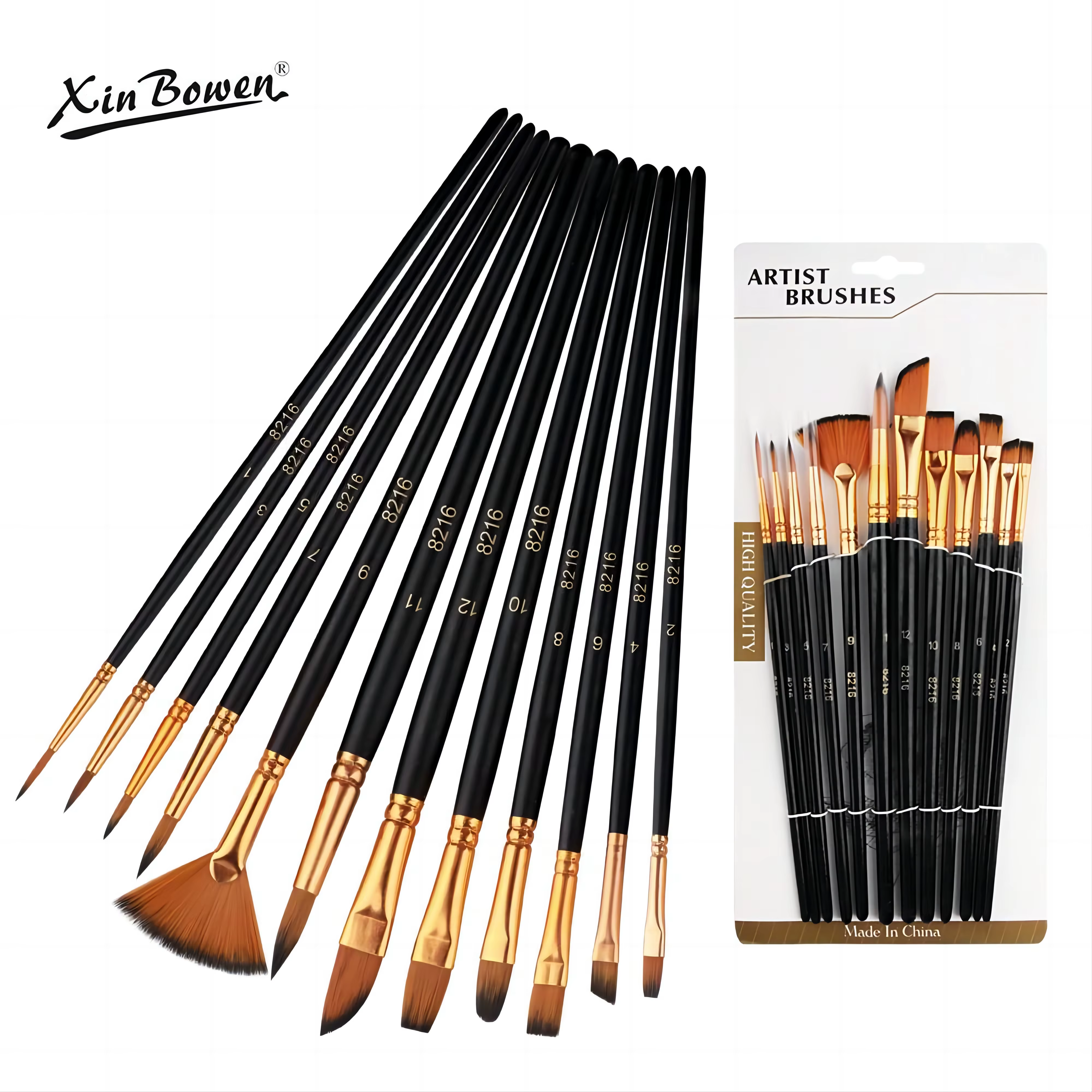 Ensemble de pinceaux à poils en Nylon, 12 pièces, pour artistes et Amateurs, pinceaux plats pour aqu