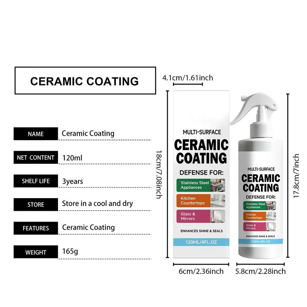 Spray de revêtement céramique pour acier inoxydable et verre, 120 ml, brillance longue durée, nettoy