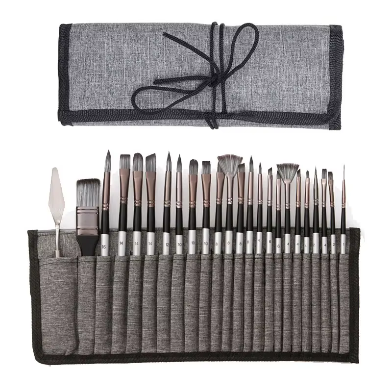 Ensemble de pinceaux professionnels pour artistes, 24 pièces, assortiment de pinceaux plats, ronds, 