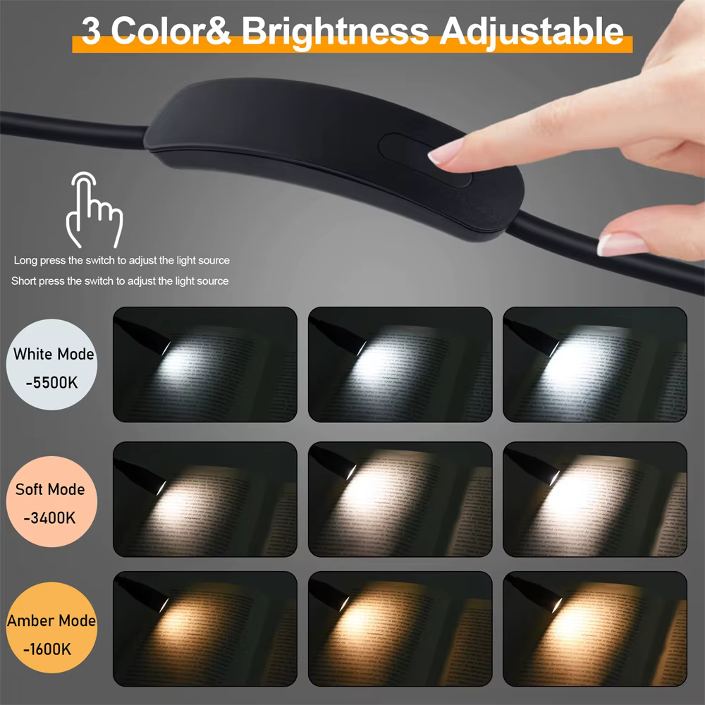 Lampe de lecture LED rechargeable par USB 360 °   Lampe de lecture à bras Flexible, lampe de cou pou
