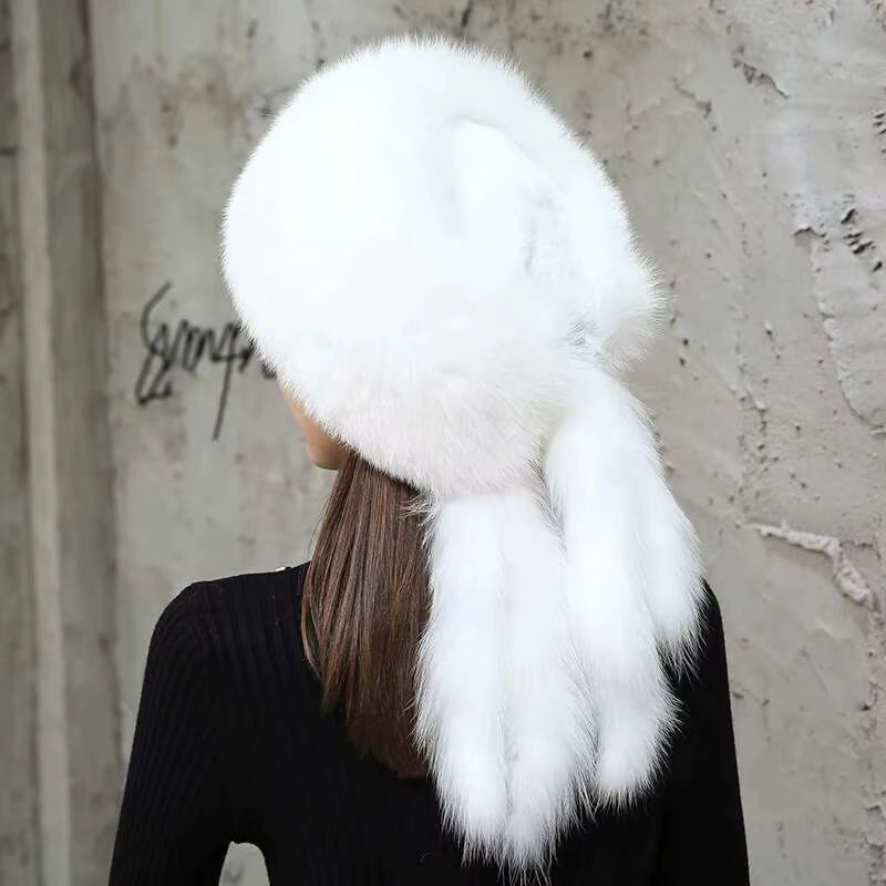 Chapeau en fourrure de renard pour femmes, mode d'hiver, Protection chaude des oreilles, chapeau de 