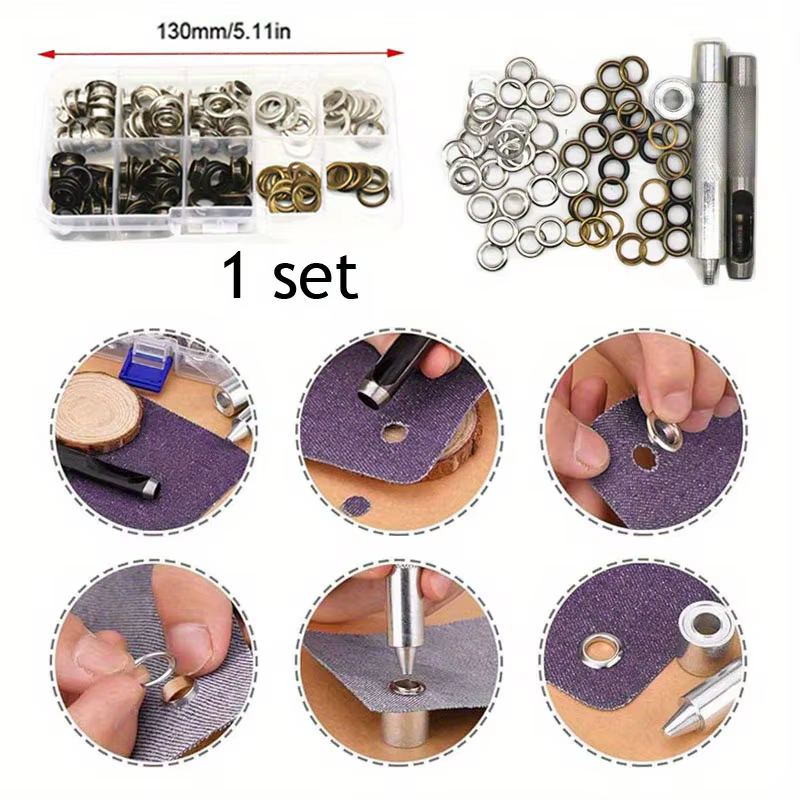 Kit de 100 œillets métalliques, ensemble de remplacement d'œillets en cuir avec outils de pose pour 