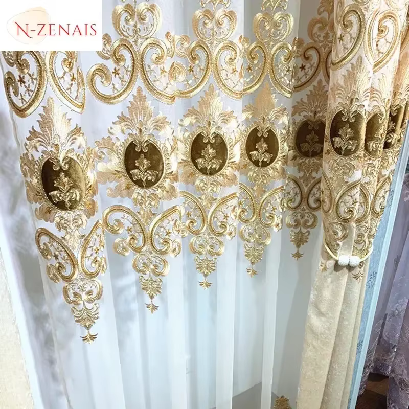 Rideaux de luxe en Chenille brodée, cantonnière Beige européenne, occultant, pour salon, chambre à c