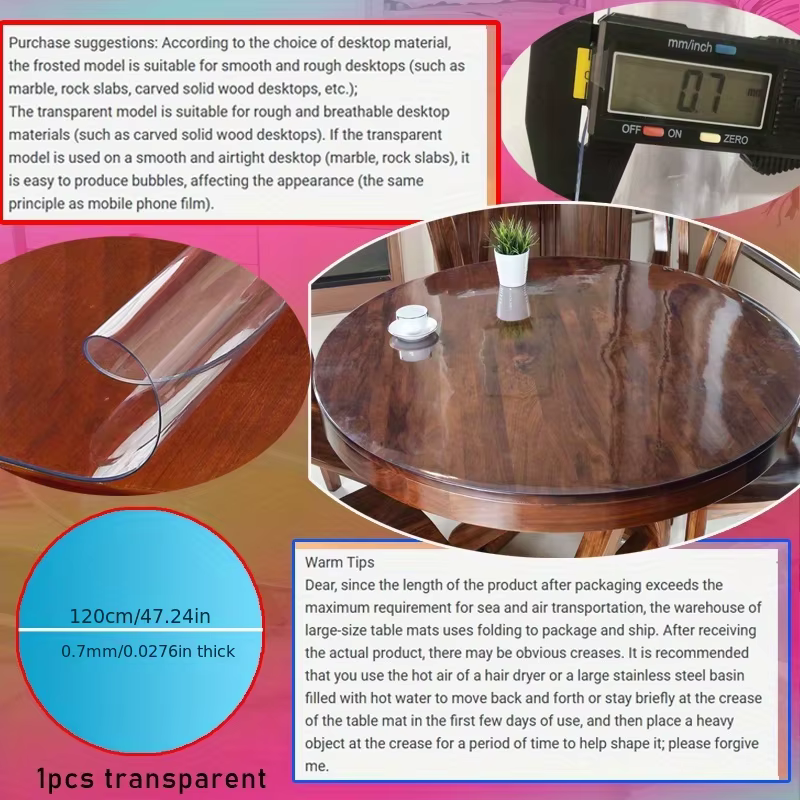 Nappe ronde transparente en PVC 120/130/140cm, nappe de table à manger transparente, imperméable, ré