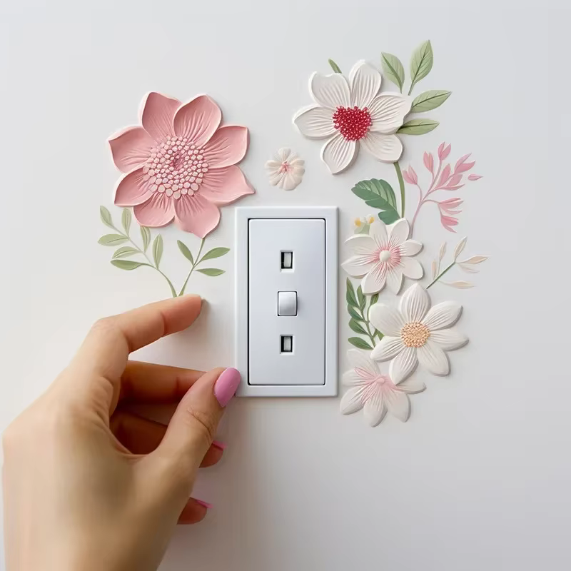 Autocollant mural interrupteur de belles fleurs, autocollant imperméable amovible en PVC pour chambr