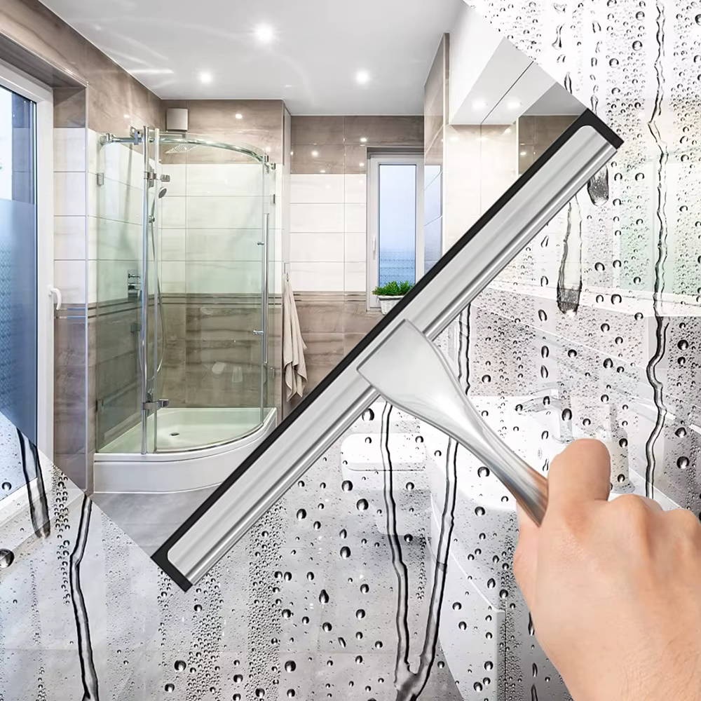 Raclette de douche en acier inoxydable, pour portes de douche avec crochets, outil de nettoyage de v
