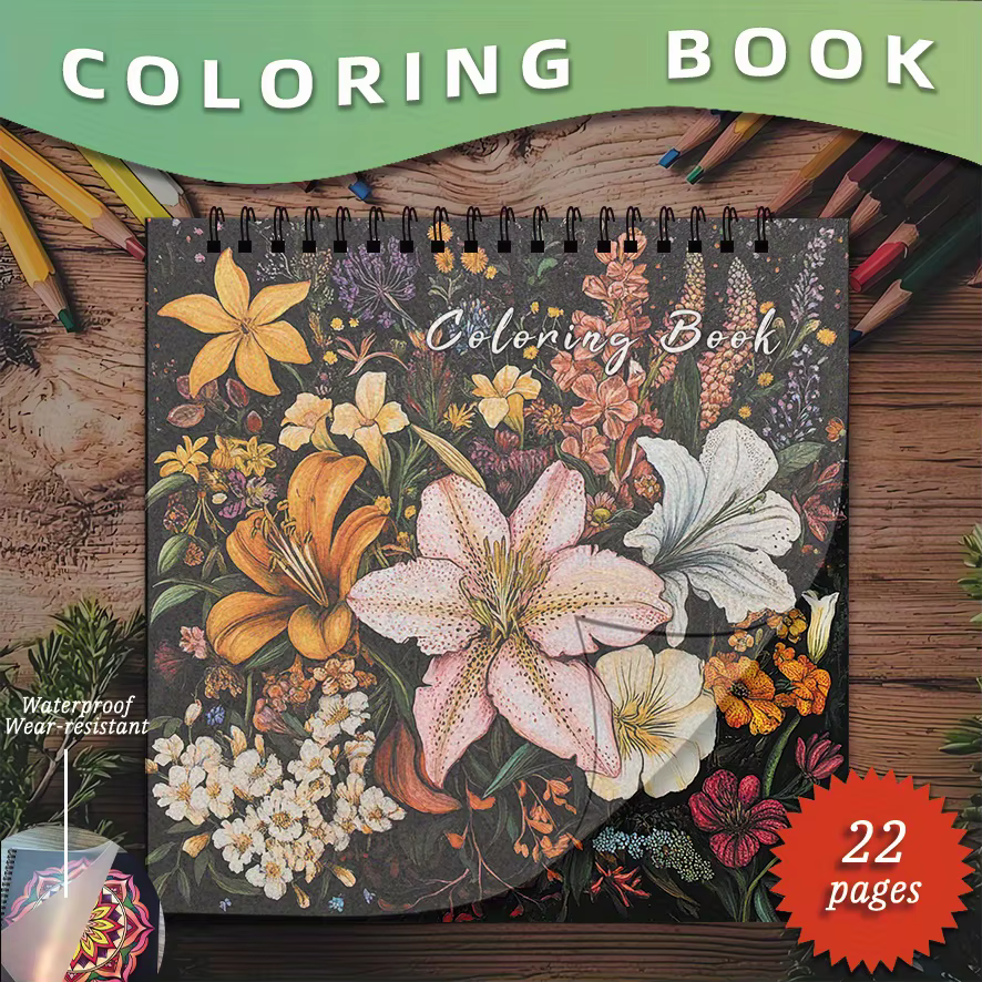 Livre de coloriage de fleurs pour adultes - 8,27" x 8,27", 22 pages. Dessins floraux, anti-stress, c