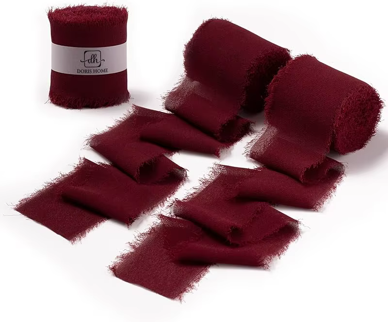 Ruban en mousseline de soie bordeaux pour bouquet de fleurs, ruban en tissu pour emballage cadeau, r