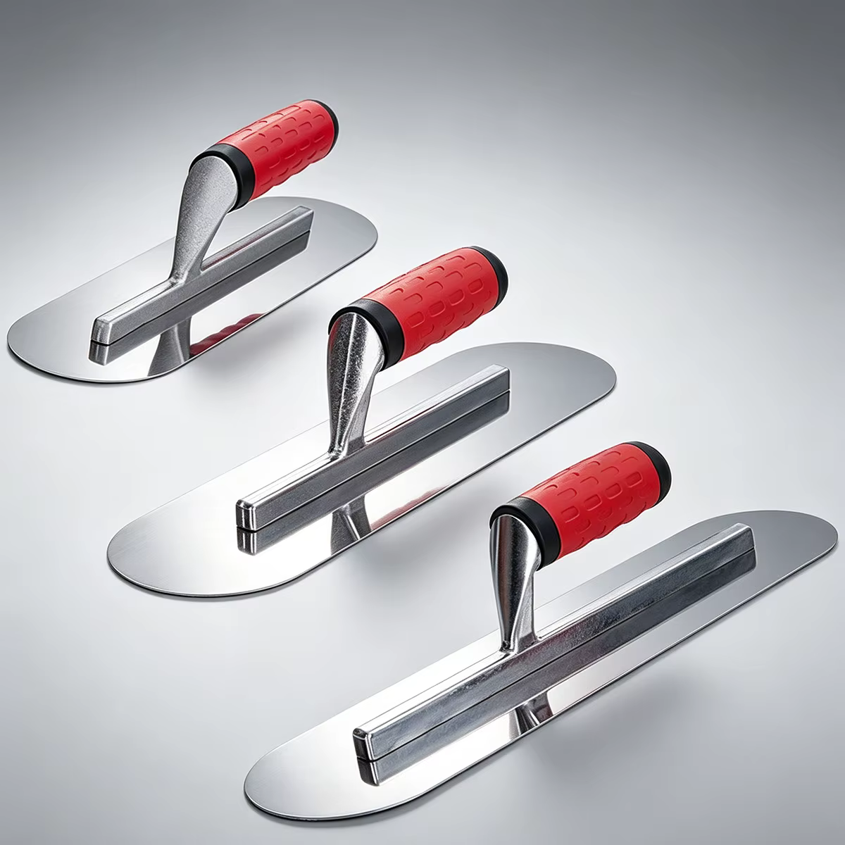 Ensemble de 3 truelles à plâtrer en acier inoxydable, 30/35/40 cm, truelle ronde pour travaux de fin