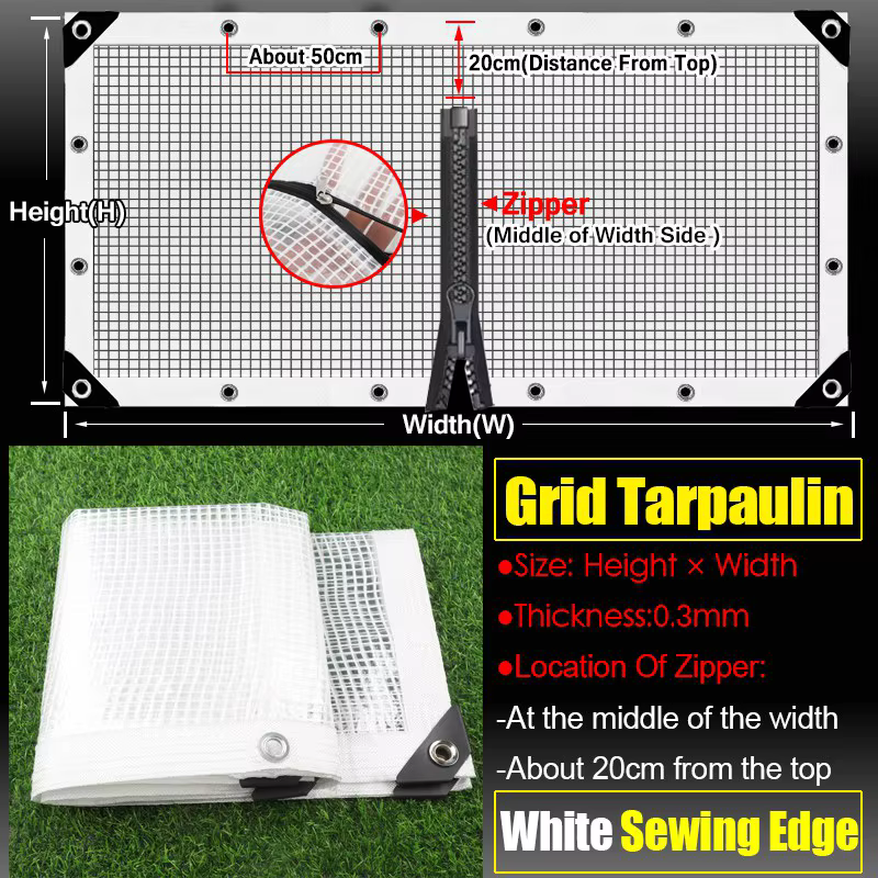 Bâche à grille PE avec fermeture éclair, tissu imperméable translucide épais, imperméable, voile, co