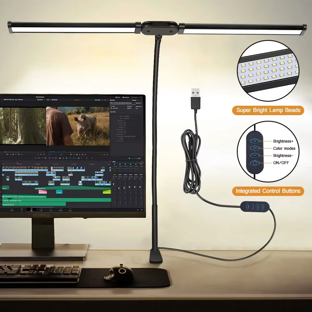 Double tête LED Clip Type télécommande lampe de bureau lampe de lecture lampe de bureau lampe de bur