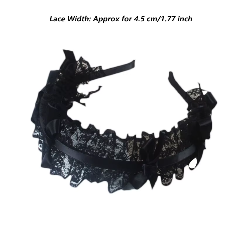 Cerceau cheveux en dentelle à volants pour femmes, avec bandeau en maille, nœud accessoires Cosplay