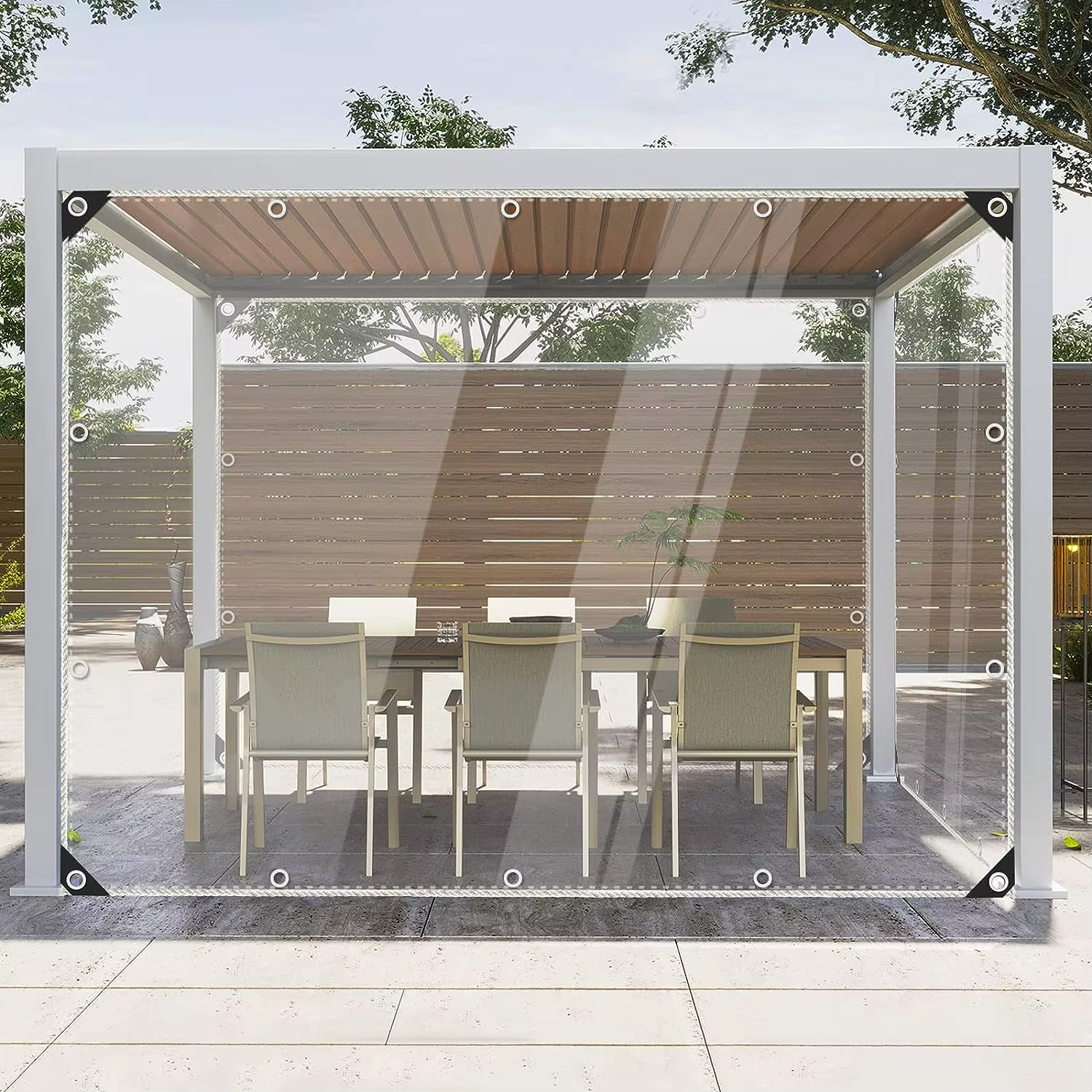 Bâche transparente en PVC de 0.39mm, tissu imperméable pour Pergola de jardin, rideau de balcon, fen