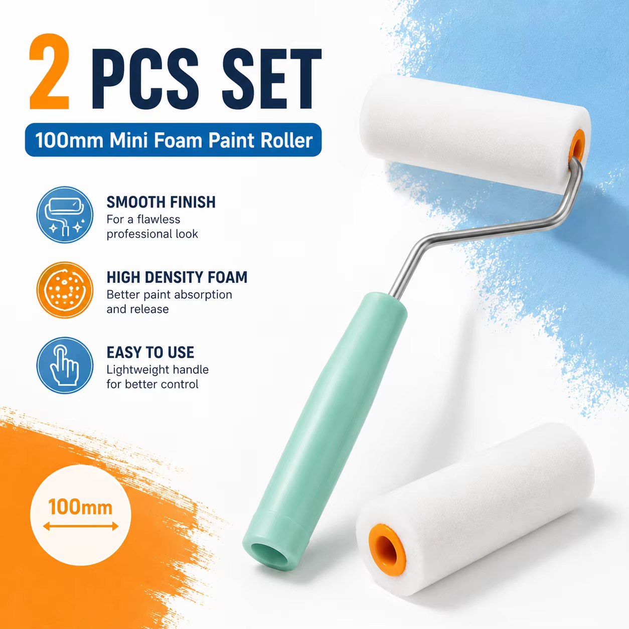 2 rouleaux de peinture en mousse durables de 100 mm, mini-rouleaux éponge blancs pour la peinture ar