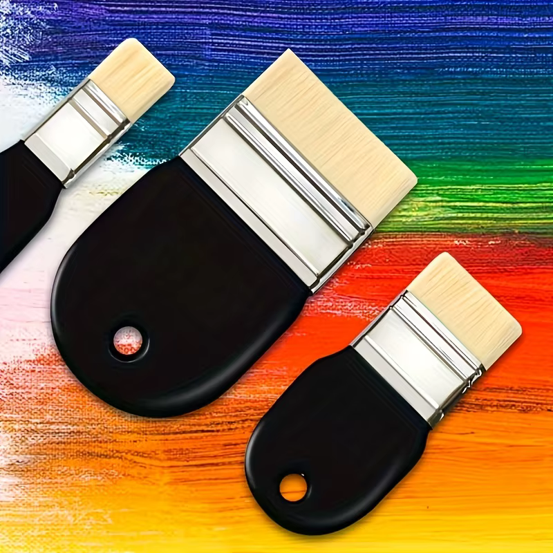 Ensemble de 3 pinceaux plats pour acrylique, huile, peinture à l'huile, vernis, aquarelle, pour pein