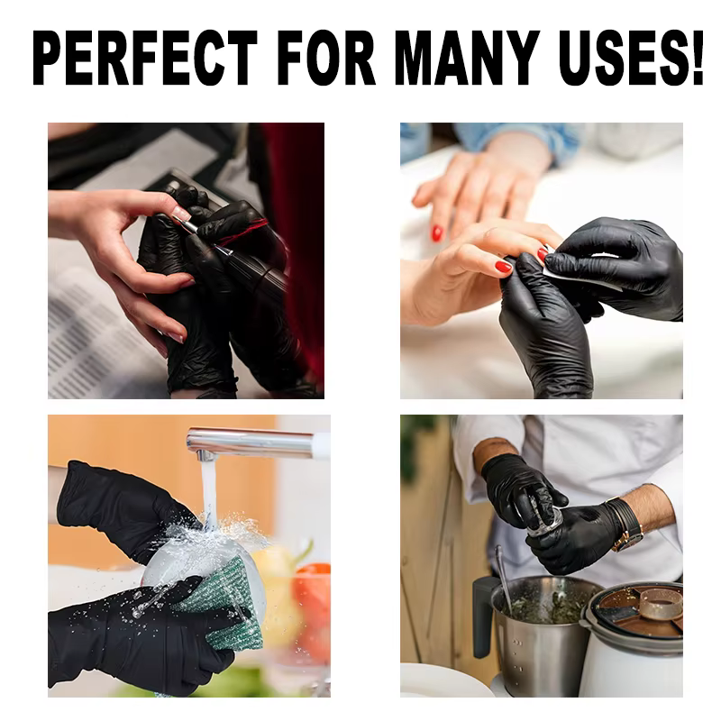 Gants jetables en Nitrile noir, pour usage domestique, sans Latex, sans poudre, nettoyage, tatouage,