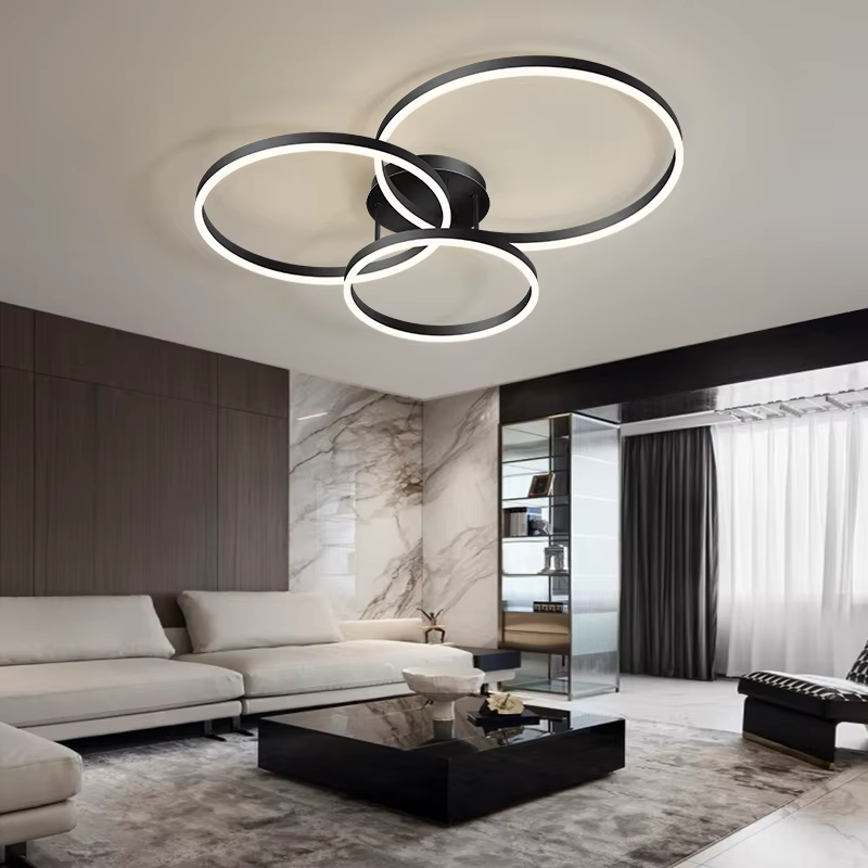 Lustres Led dorés pour la maison, 3 cercles, chambre à coucher, salon, salle à manger, lustre marron