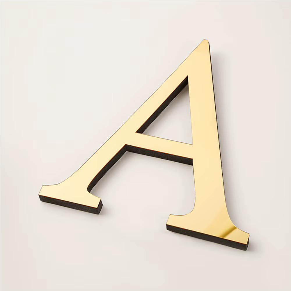 Autocollants muraux Alphabet anglais en acrylique doré, décoration de maison pour salon, chambre à c