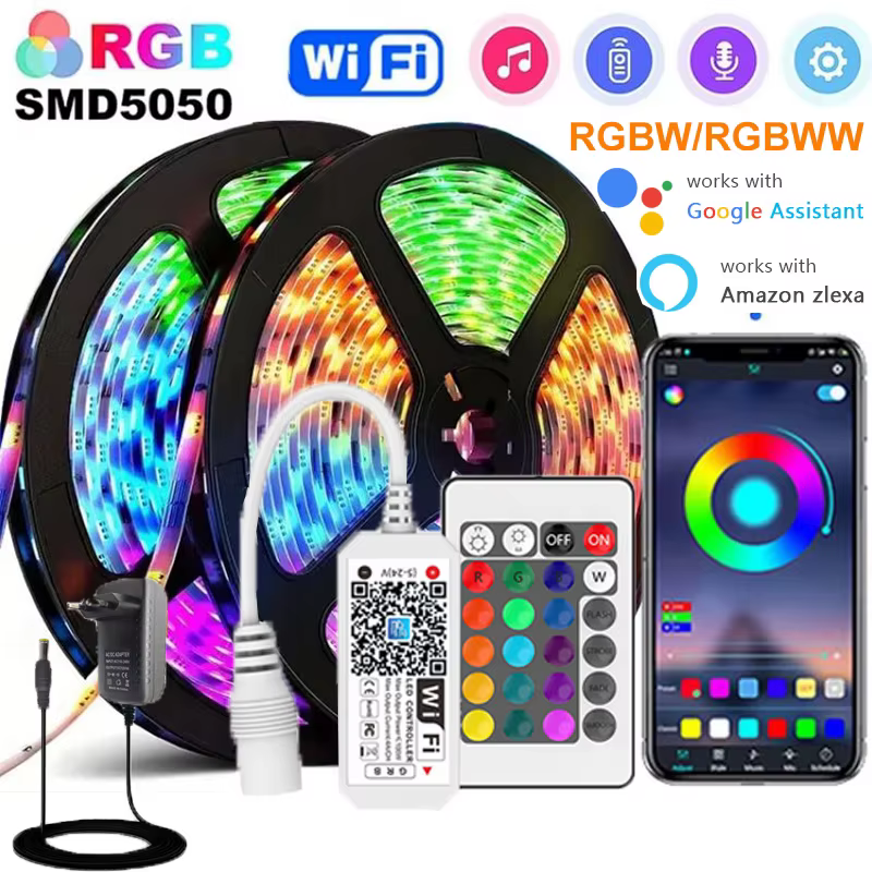 Bande lumineuse LED RGBWW WIFI 5050 RGBW, ruban Flexible, contrôle par application + alimentation, f