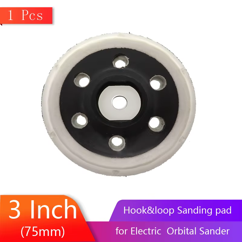 Tampon de ponçage à crochet et boucle, 3 pouces, 75MM, 6 trous, 1 pièce, plaque de support sans pous