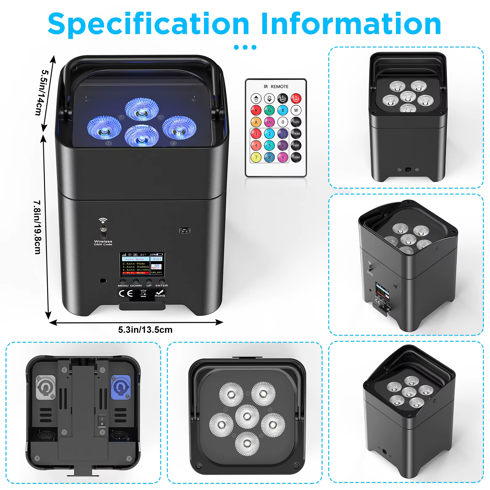 U'King 4 pièces 6x18W 6IN1 RGBAW + UV Par lumière avec sac DMX télécommande WiFi Par lumière sans fi