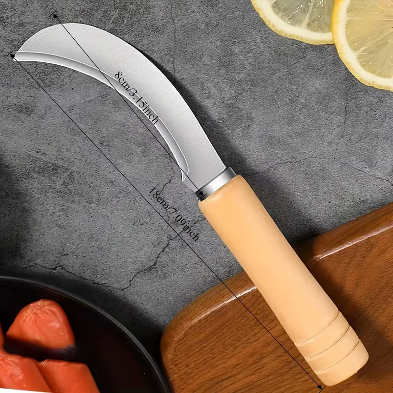 Couteau en acier inoxydable courbé avec manche en bois - Outil 2-en-1 pour le désherbage des jardins