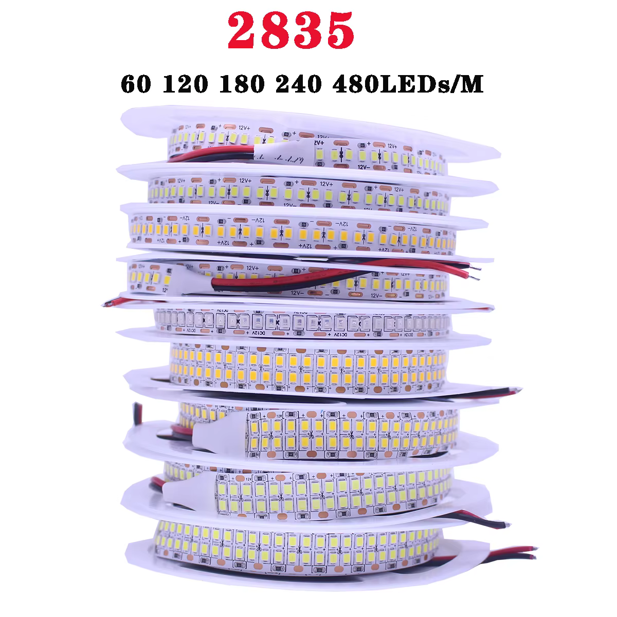 Bande lumineuse LED 12V 24V 2835, 5m 10m 15m 20m, 60/120/240/480 LED, blanc naturel/blanc chaud/blan