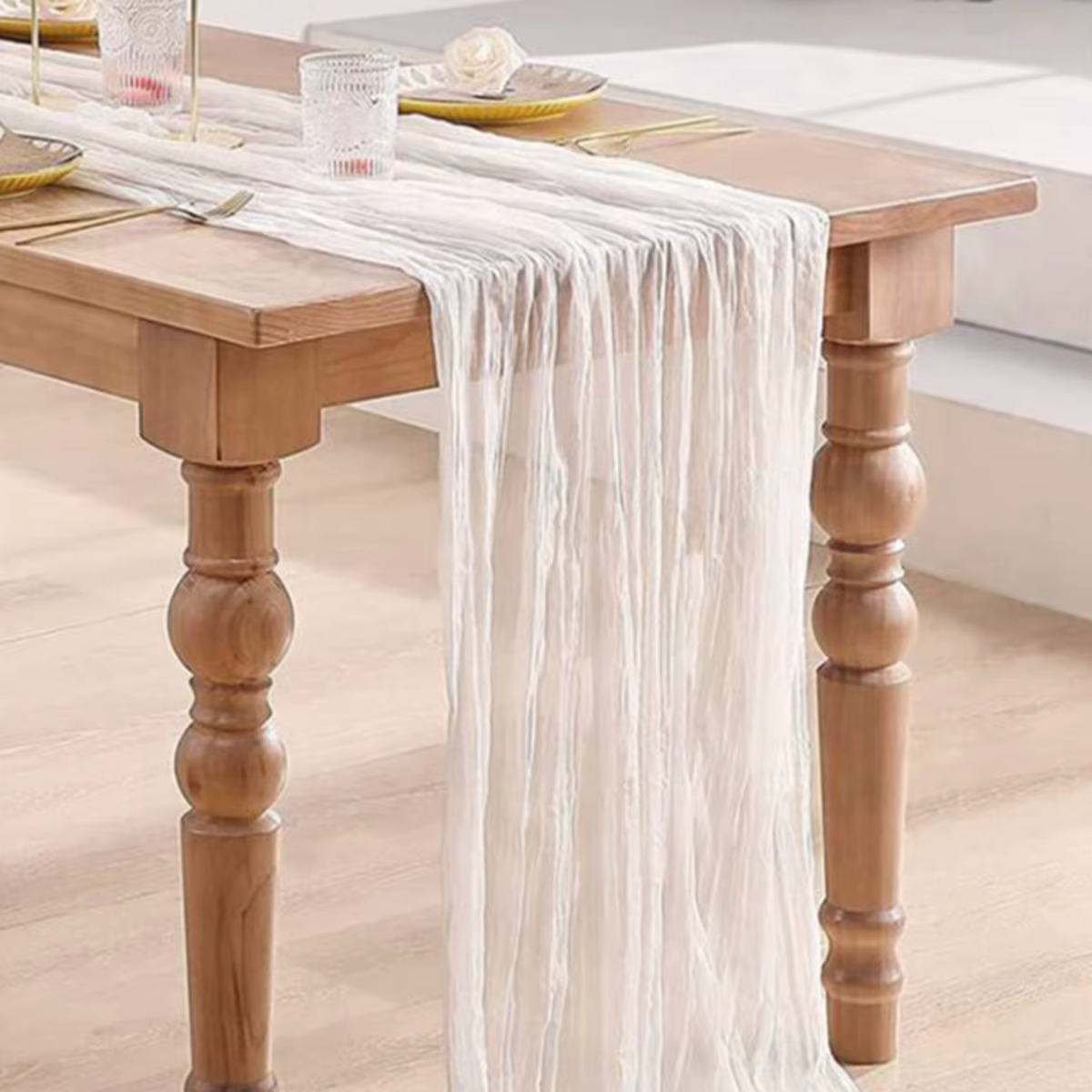 Chemin de Table en gaze semi-transparente, tissu à sauge, réglage de Table, salle à manger, décorati