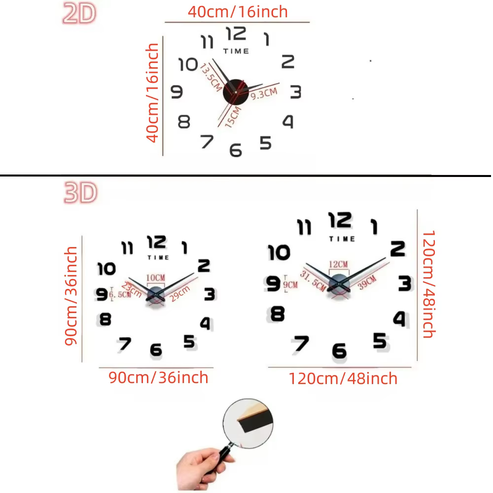 Grande Horloge murale au Design moderne 3D, à Quartz, à la mode, miroir acrylique, autocollants, déc
