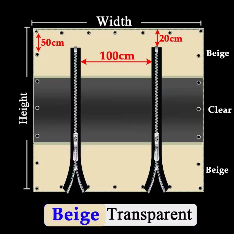 Bâche en PVC avec deux fermetures éclair, épaisse, 0.35mm, 450 g/m2, imperméable, rideaux d'extérieu